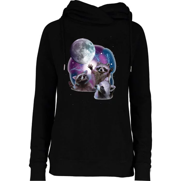 Raccoons Howling At The Moon Funny Raccoon Womens Funnel Neck Pullover Hood