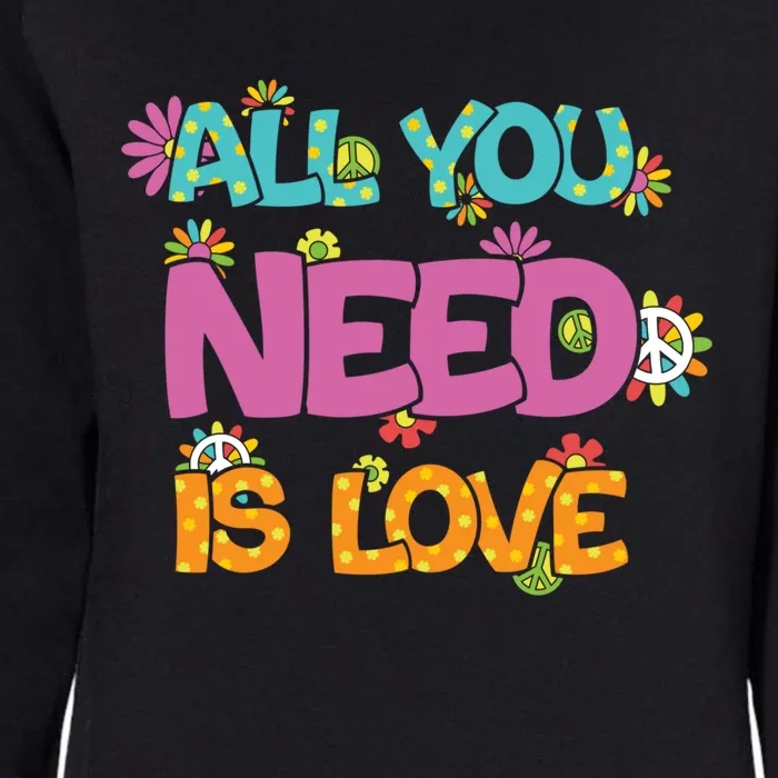 Retro Hippie All You Need Is Love Peace Sign Flowers Gift Womens California Wash Sweatshirt