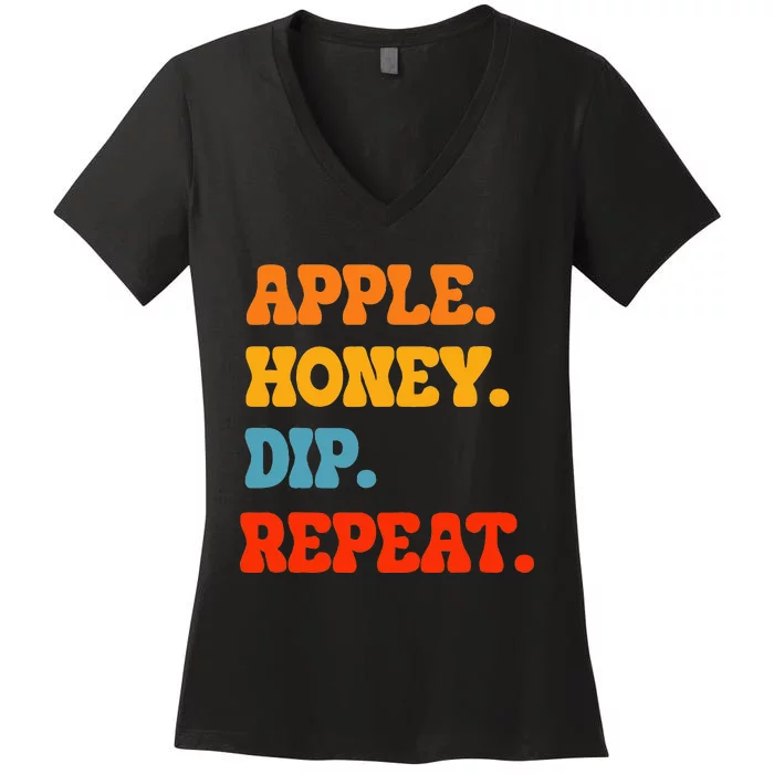 Rosh Hashanah Apple Honey Dip Repeat Jewish New Year Shofar Women's V-Neck T-Shirt