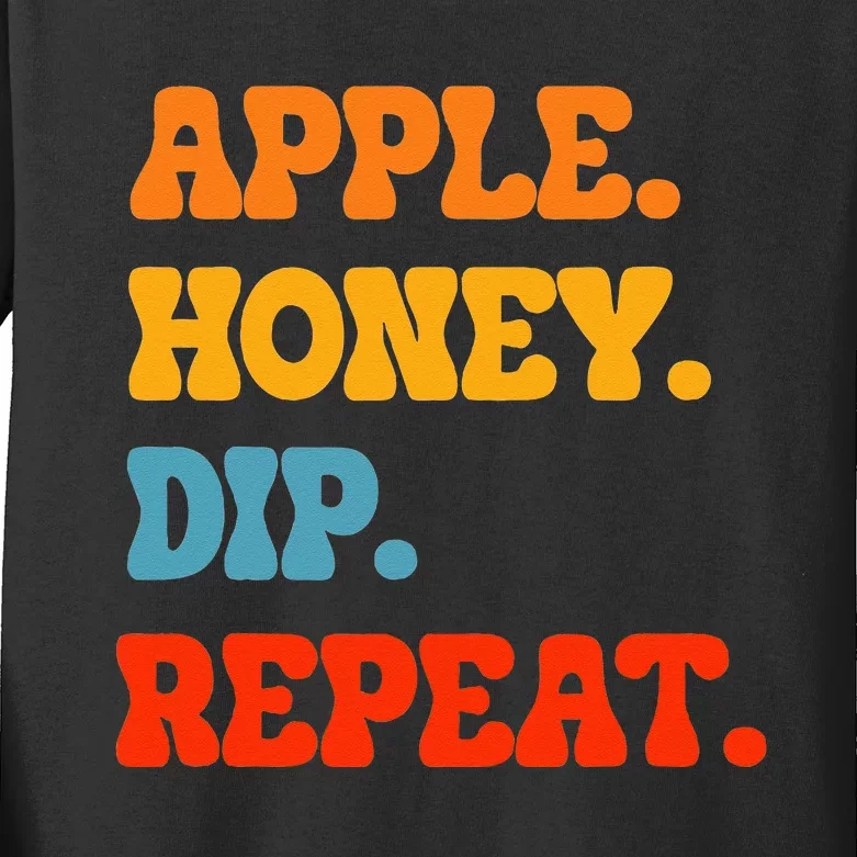 Rosh Hashanah Apple Honey Dip Repeat Jewish New Year Shofar Kids Long Sleeve Shirt