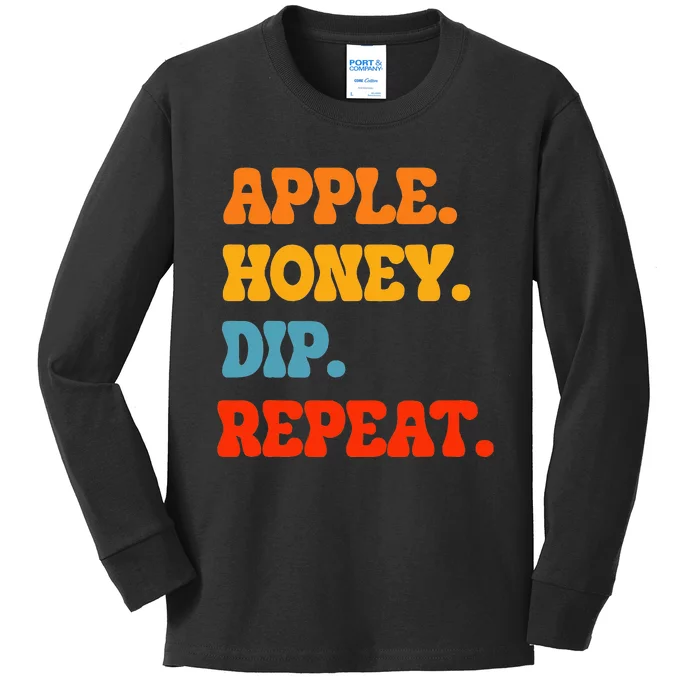 Rosh Hashanah Apple Honey Dip Repeat Jewish New Year Shofar Kids Long Sleeve Shirt