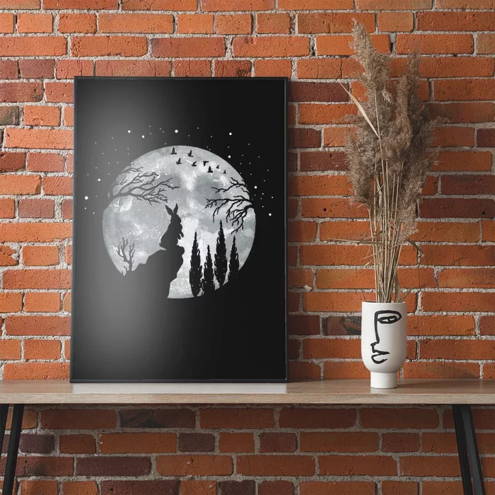 Rabbit Hare Animal Full Moon At Night Funny Pet Bunny Poster