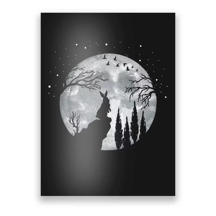 Rabbit Hare Animal Full Moon At Night Funny Pet Bunny Poster