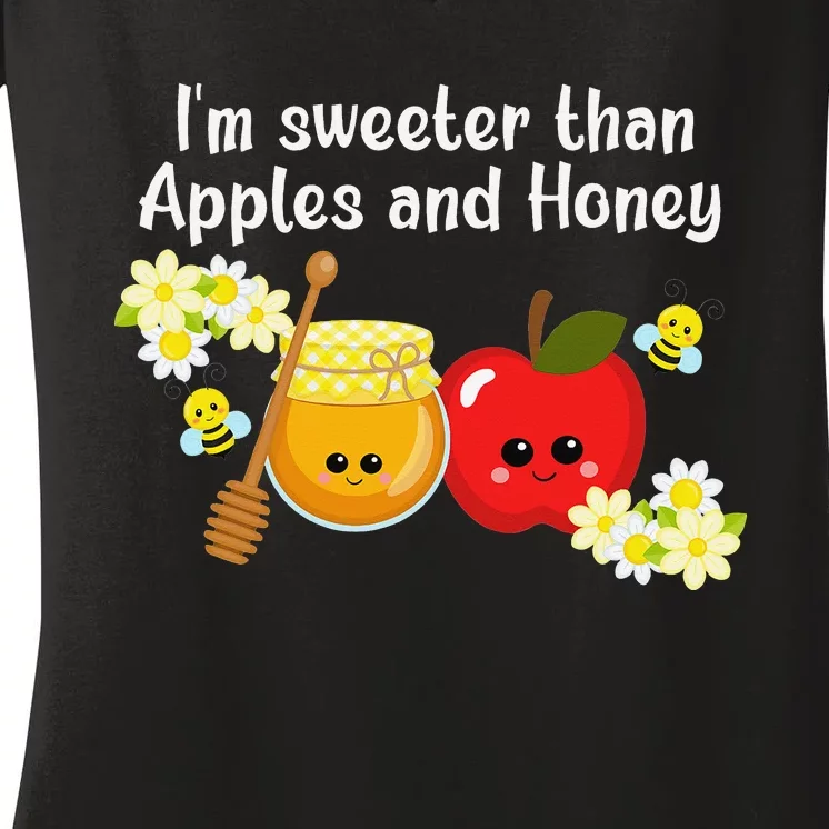 Rosh Hashanah Apples and Honey Shana Tova Jewish New Year Women's V-Neck T-Shirt