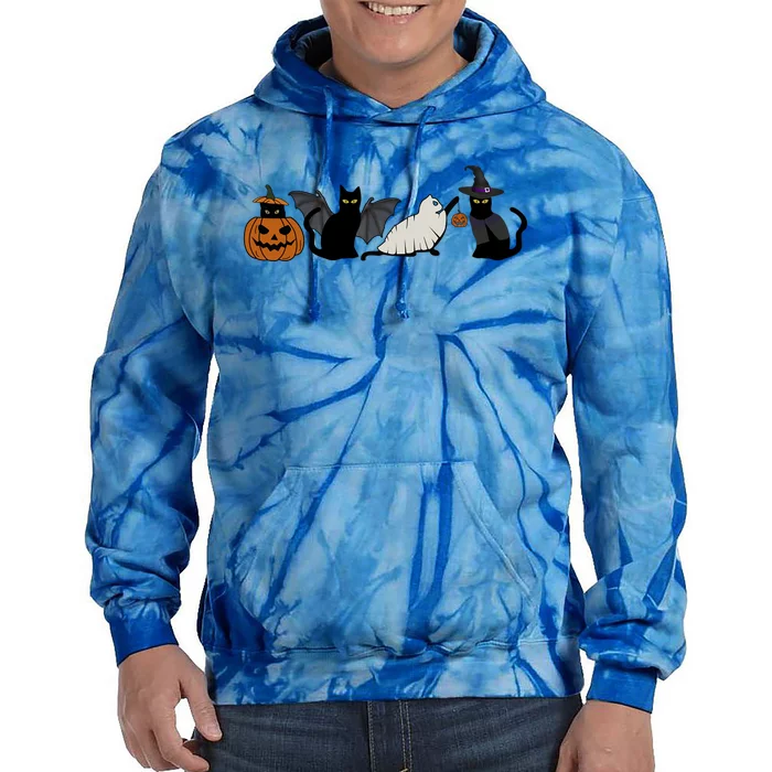 Retro Halloween Black Cat Pumpkin Cat Ghost For Cat Lovers Gift Tie Dye Hoodie