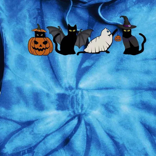 Retro Halloween Black Cat Pumpkin Cat Ghost For Cat Lovers Gift Tie Dye Hoodie