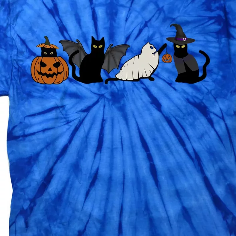 Retro Halloween Black Cat Pumpkin Cat Ghost For Cat Lovers Gift Tie-Dye T-Shirt