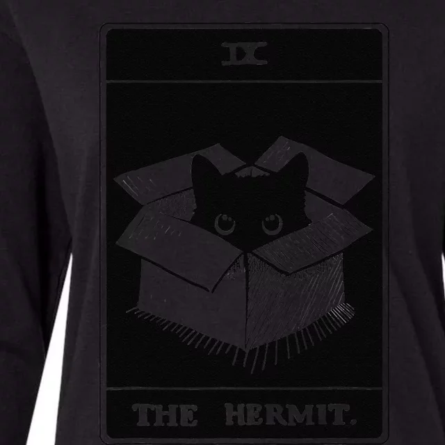 Retro Halloween Black Cat The Hermit Tarot Card Witchcraft Womens Cotton Relaxed Long Sleeve T-Shirt