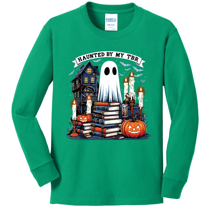 Retro Haunted By My Tbr Halloween Book Readers Book Lovers Kids Long Sleeve Shirt