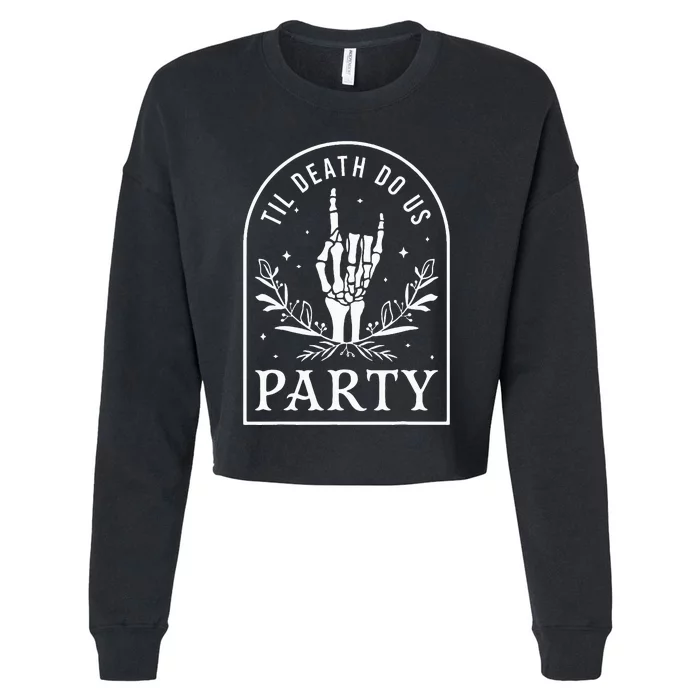 Retro Halloween Bachelorette Party Til Death Do Us Party Cropped Pullover Crew