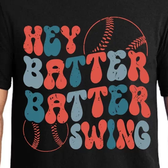 Retro Hey Batter Batter Swing Funny Baseball Wo Pajama Set