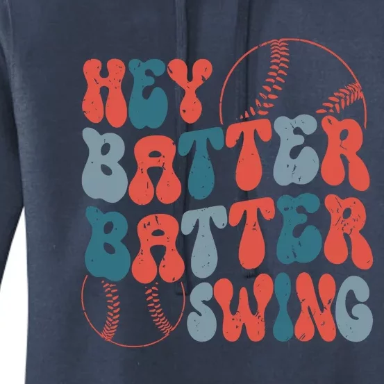 Retro Hey Batter Batter Swing Funny Baseball Wo Women's Pullover Hoodie