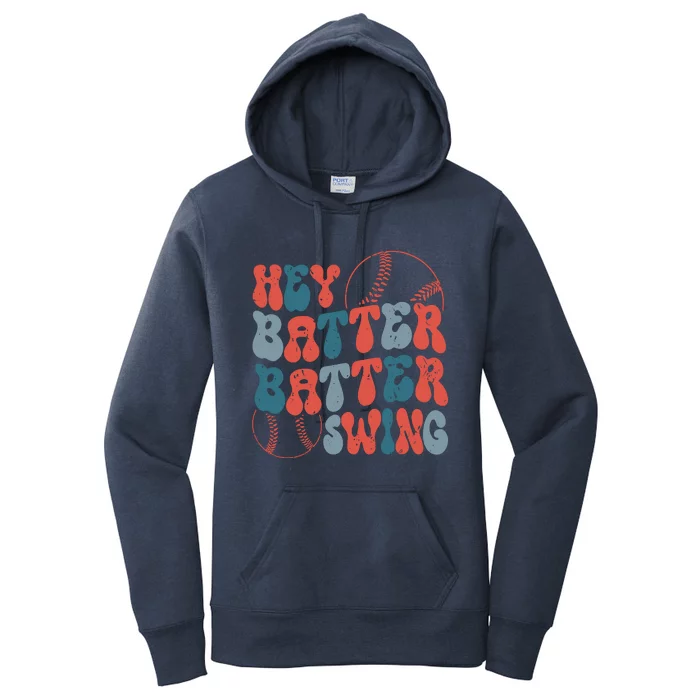 Retro Hey Batter Batter Swing Funny Baseball Wo Women's Pullover Hoodie