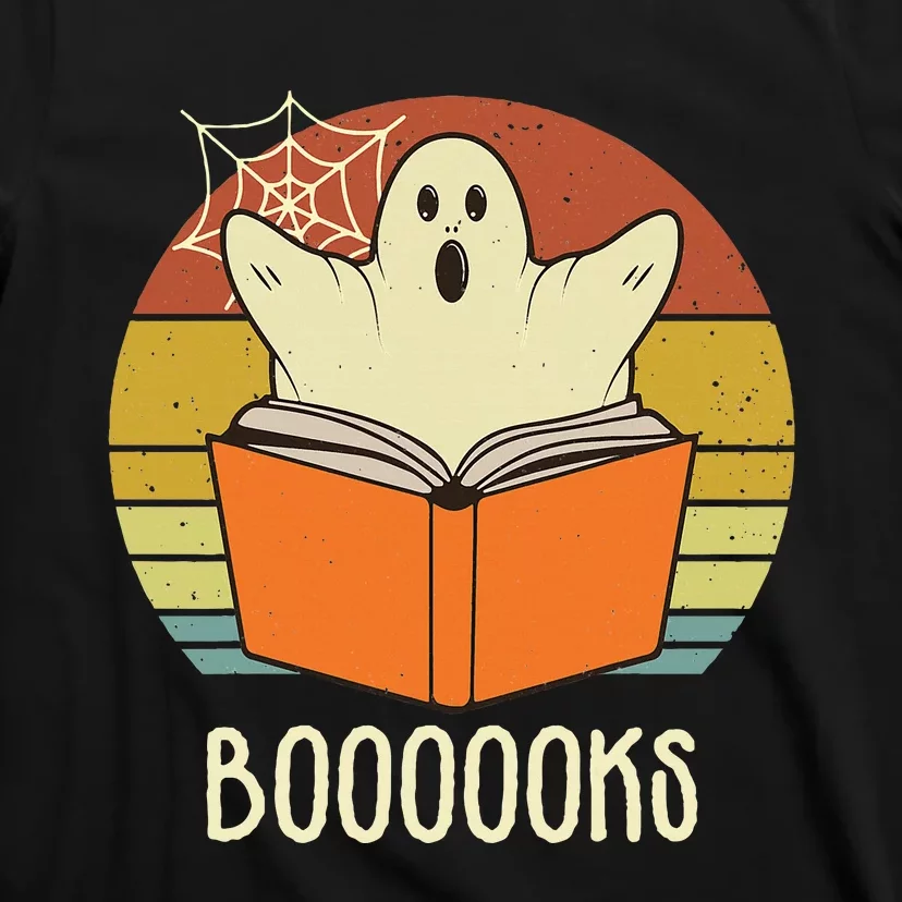 Retro Halloween Booooks Cute Ghost Reading Books Teacher T-Shirt