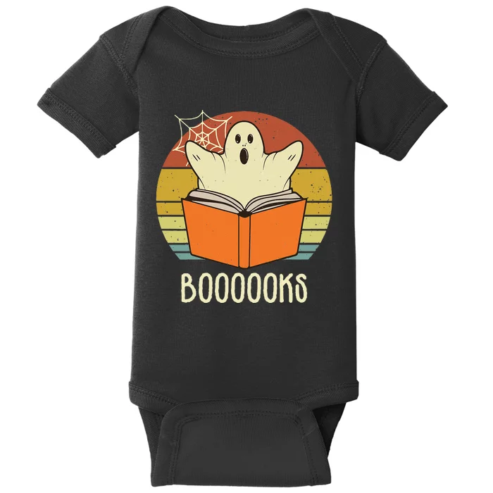 Retro Halloween Booooks Cute Ghost Reading Books Teacher Baby Bodysuit