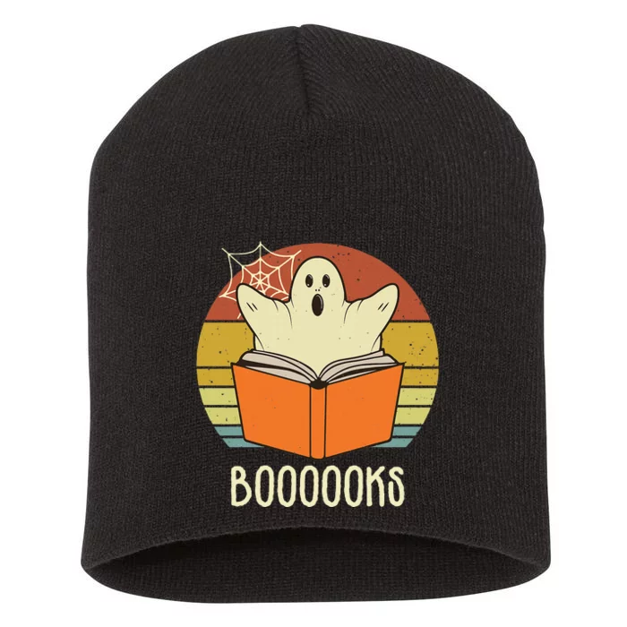 Retro Halloween Booooks Cute Ghost Reading Books Teacher Short Acrylic Beanie