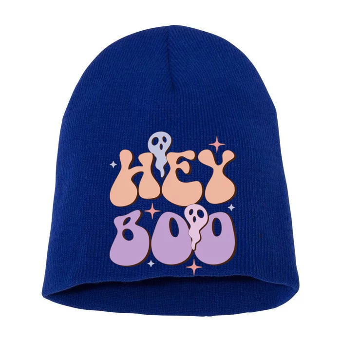 Retro Hey Boo Meaningful Gift Funny Groovy Ghost Halloween Graphic Gift Short Acrylic Beanie