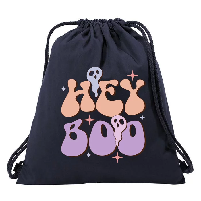 Retro Hey Boo Meaningful Gift Funny Groovy Ghost Halloween Graphic Gift Drawstring Bag