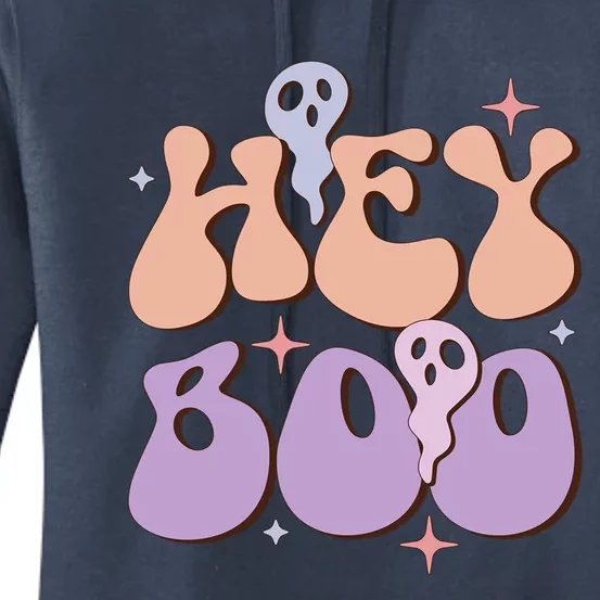 Retro Hey Boo Meaningful Gift Funny Groovy Ghost Halloween Graphic Gift Women's Pullover Hoodie