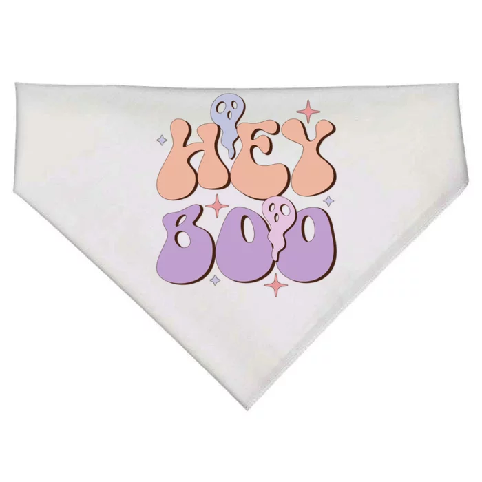 Retro Hey Boo Meaningful Gift Funny Groovy Ghost Halloween Graphic Gift USA-Made Doggie Bandana