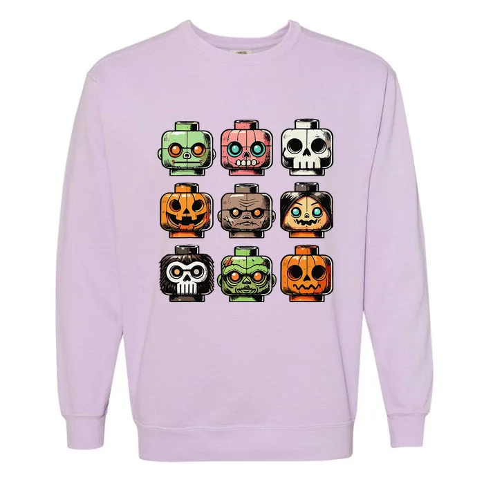 Retro Horror Bricks Head Scary Halloween Mask Gift Garment-Dyed Sweatshirt