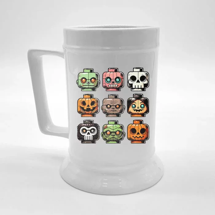 Retro Horror Bricks Head Scary Halloween Mask Gift Front & Back Beer Stein