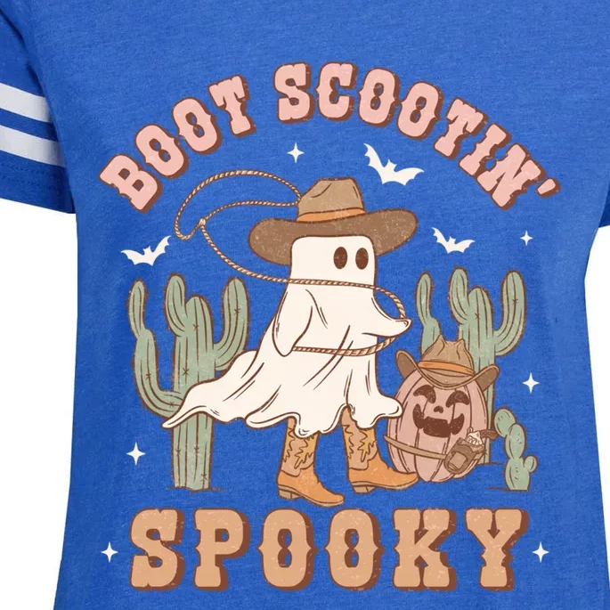 Retro Halloween Cow Ghost Western Boot Scootin Spooky Gift Enza Ladies Jersey Football T-Shirt