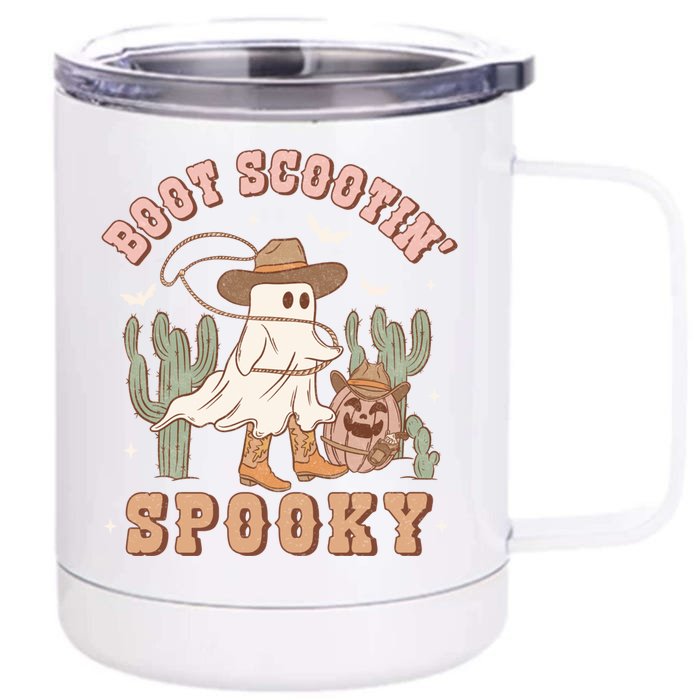 Retro Halloween Cow Ghost Western Boot Scootin Spooky Gift Front & Back 12oz Stainless Steel Tumbler Cup