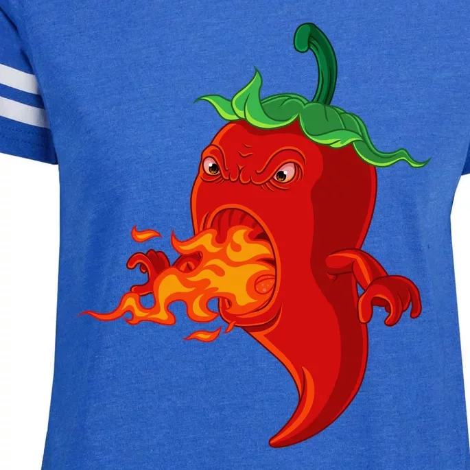 Red Hot Chilli Pepper With Flame Enza Ladies Jersey Football T-Shirt