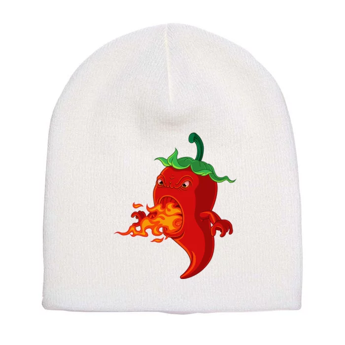 Red Hot Chilli Pepper With Flame Short Acrylic Beanie