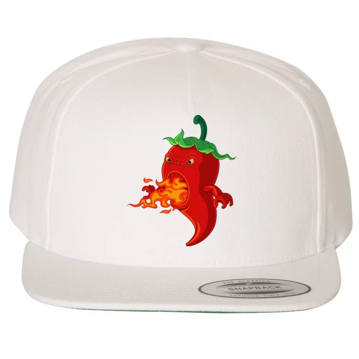 Red Hot Chilli Pepper With Flame Wool Snapback Cap