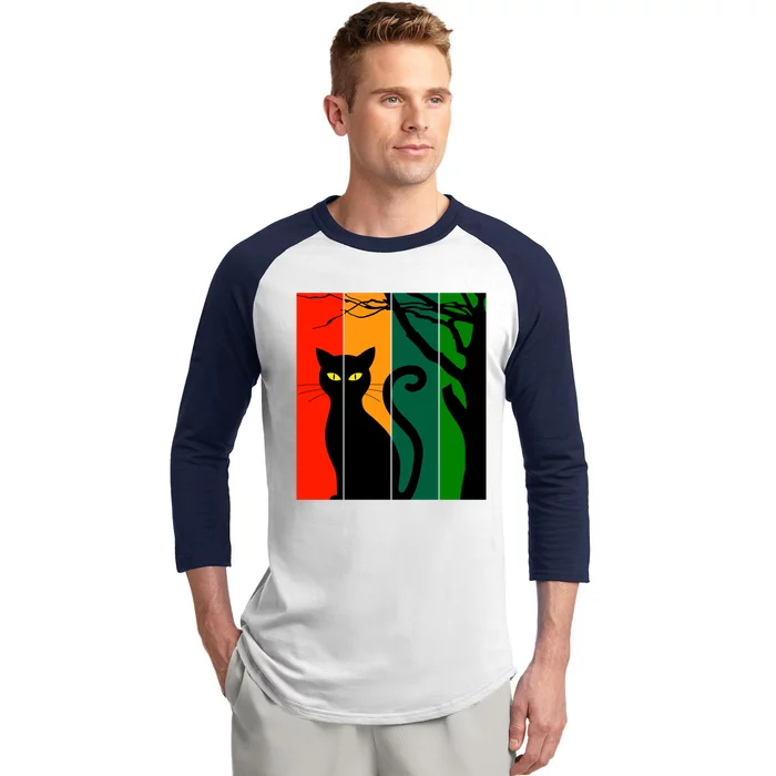 Retro Halloween Cat Baseball Sleeve Shirt