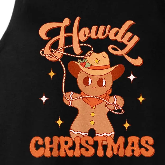 Retro Howdy Christmas Gingerbread Man Cowgift Ladies Tri-Blend Wicking Tank