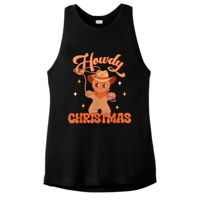 Retro Howdy Christmas Gingerbread Man Cowgift Ladies Tri-Blend Wicking Tank