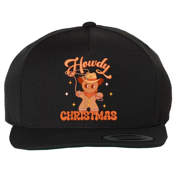 Retro Howdy Christmas Gingerbread Man Cowgift Wool Snapback Cap