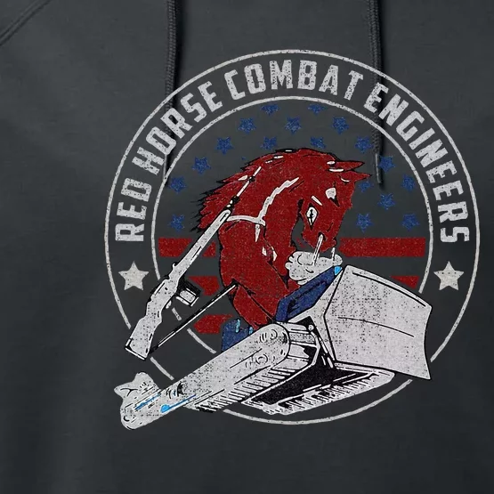 Red Horse Combat Engineer Us Military Performance Fleece Hoodie