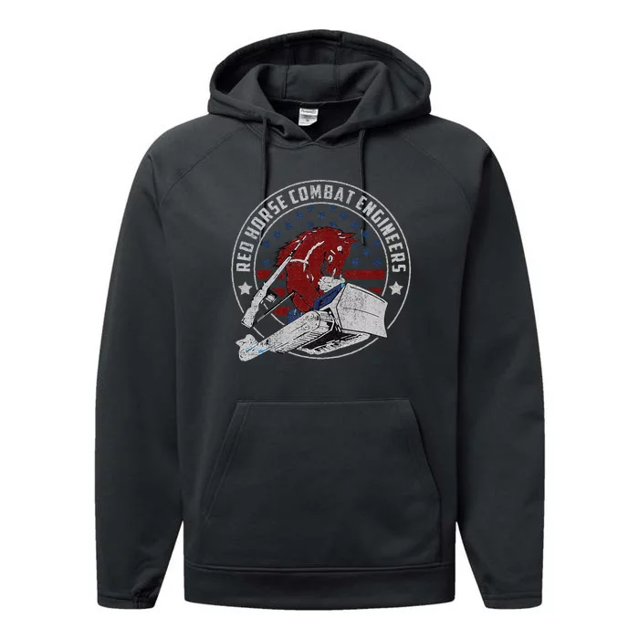 Red Horse Combat Engineer Us Military Performance Fleece Hoodie