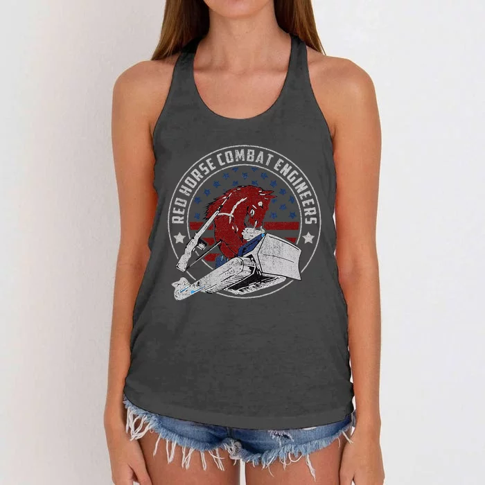 Red Horse Combat Engineer Us Military Women's Knotted Racerback Tank