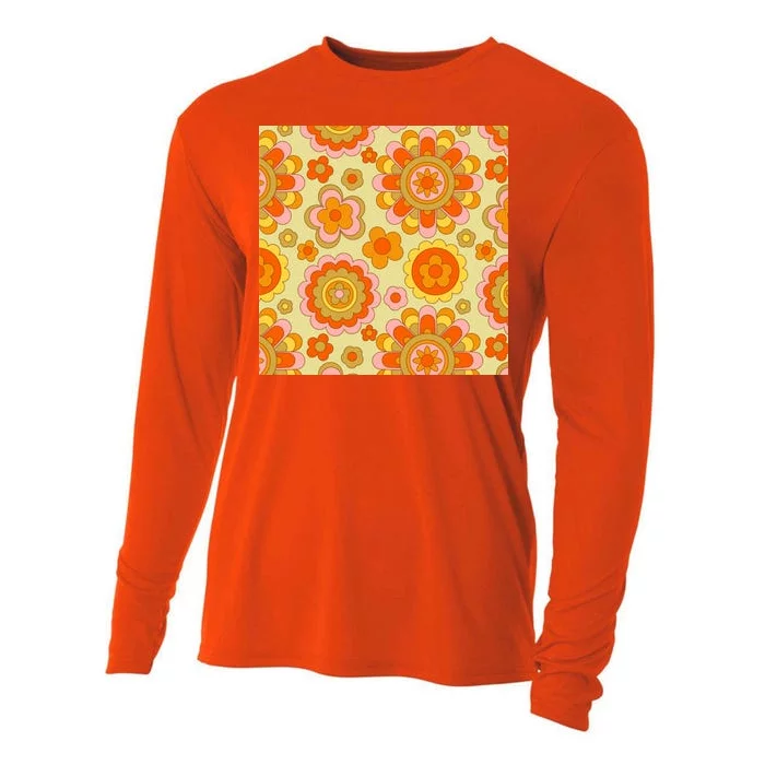 Retro Hippie Colorful Floral Pattern Cooling Performance Long Sleeve Crew