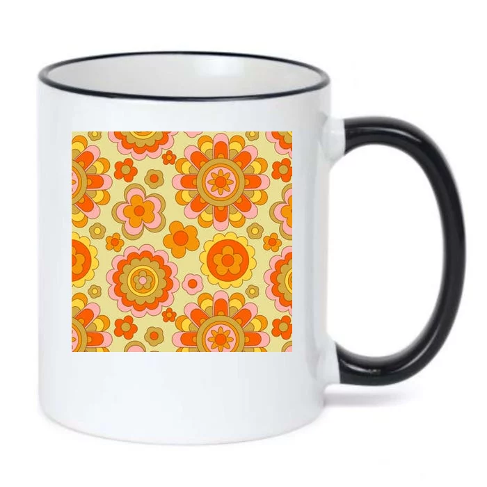 Retro Hippie Colorful Floral Pattern Black Color Changing Mug