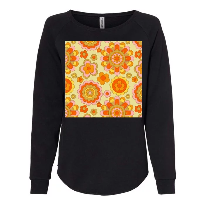 Retro Hippie Colorful Floral Pattern Womens California Wash Sweatshirt