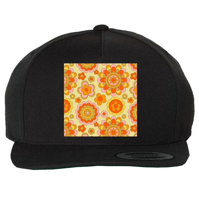 Retro Hippie Colorful Floral Pattern Wool Snapback Cap