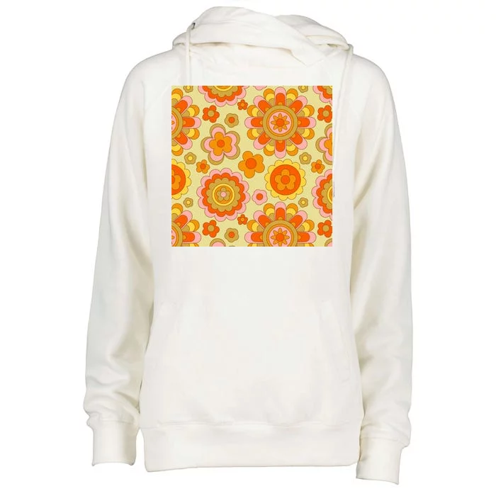 Retro Hippie Colorful Floral Pattern Womens Funnel Neck Pullover Hood