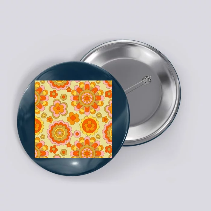 Retro Hippie Colorful Floral Pattern Button