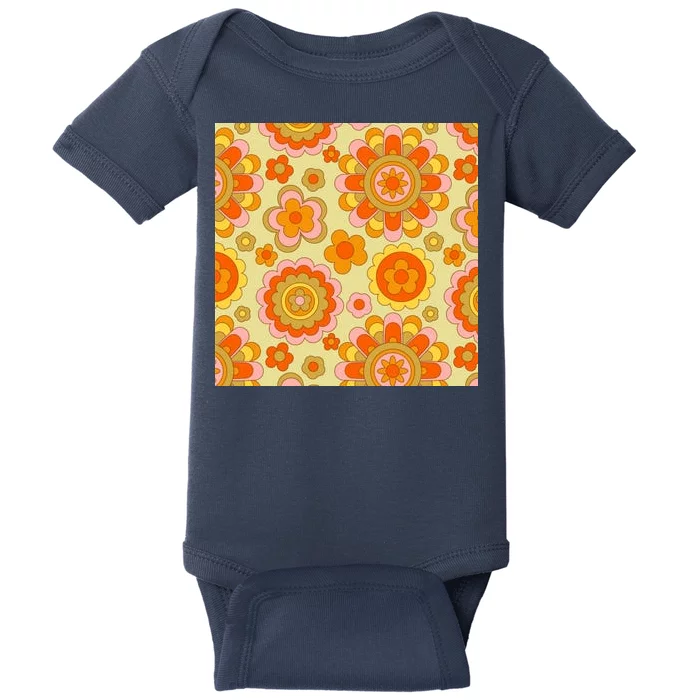 Retro Hippie Colorful Floral Pattern Baby Bodysuit