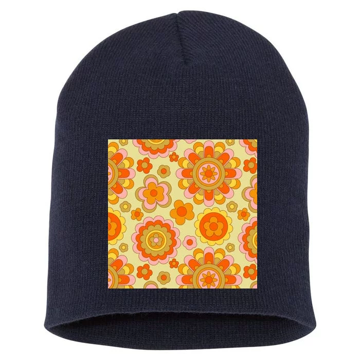 Retro Hippie Colorful Floral Pattern Short Acrylic Beanie