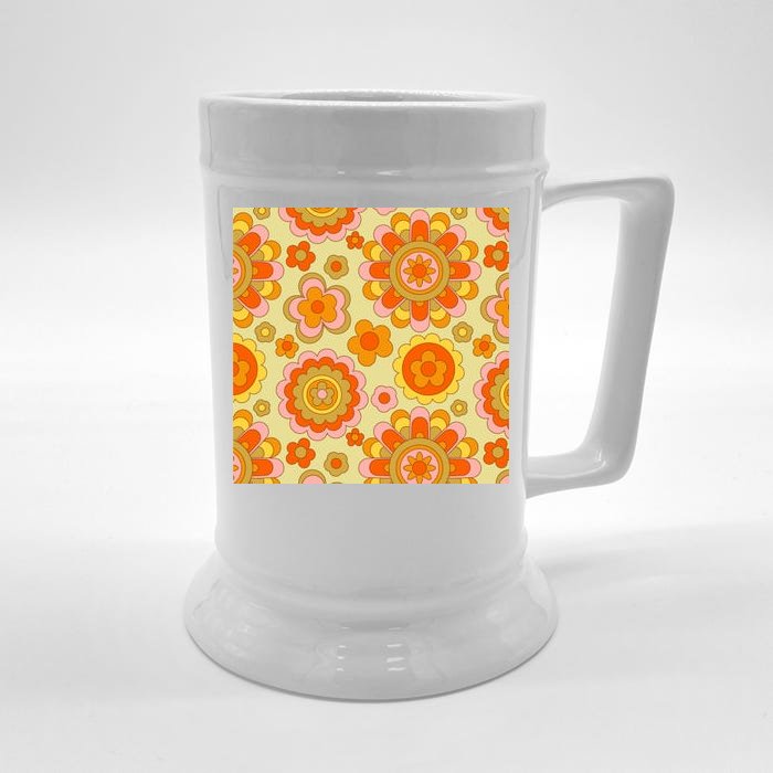 Retro Hippie Colorful Floral Pattern Front & Back Beer Stein