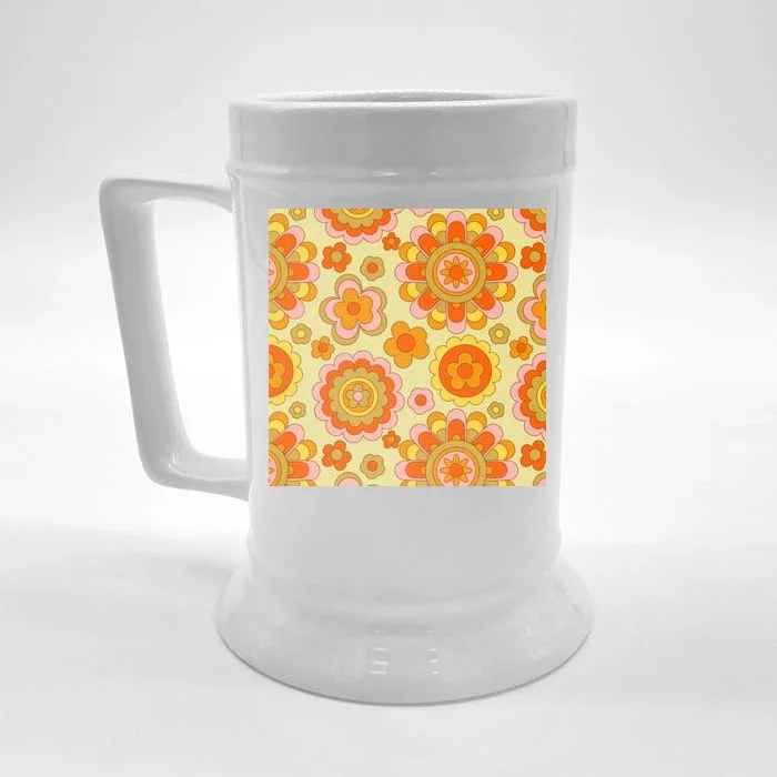 Retro Hippie Colorful Floral Pattern Front & Back Beer Stein