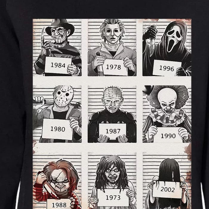 Retro Halloween Creepy Legends Killers Mugshots Horror Fan Womens California Wash Sweatshirt