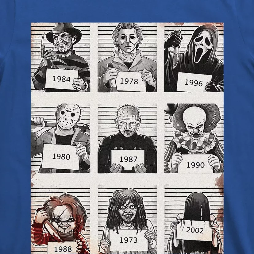 Retro Halloween Creepy Legends Killers Mugshots Horror Fan T-Shirt